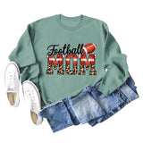 Football Mom Love Leopard Rugby Letter Rundhalsausschnitt Großes Langarm-Sweatshirt Damen