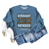 STRAIGHT OUTTA PATIENCE Leopard Print Letters Round Neck Long-sleeved Sweater Women