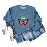 THINK HAPPY BE HAPPY BUTTERFLY MONOGRAM PRINT LONG-SLEEVED SWEATSHIRT