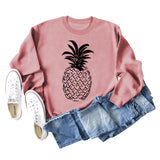 Pineapple Print Round Neck Loose Backing Long Sleeve Casual Large Size Sweater