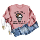 I'LL GET OVER IT Letter Skull Print Long Sleeve Round Neck Sweater Girl