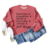 Bonfires Pumpkins Thanksgiving Letter Long-sleeved Sweatshirt Woman