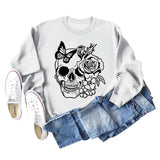 Skull Butterfly Rose Long Sleeve Shirt Women's Sweater