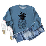 Pineapple Print Round Neck Loose Backing Long Sleeve Casual Large Size Sweater