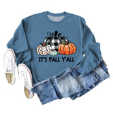 It's Fall Y'll Pumpkin Halloween Round Neck Long Sleeve Sweater Women