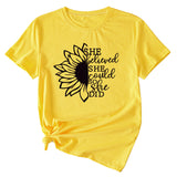 Lettering She Believed She Could Round Neck Short Sleeve T-Shirt for Women
