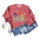 Skull Bat Print Loose Crewneck Long Sleeves Plus-size Sweatshirt Woman
