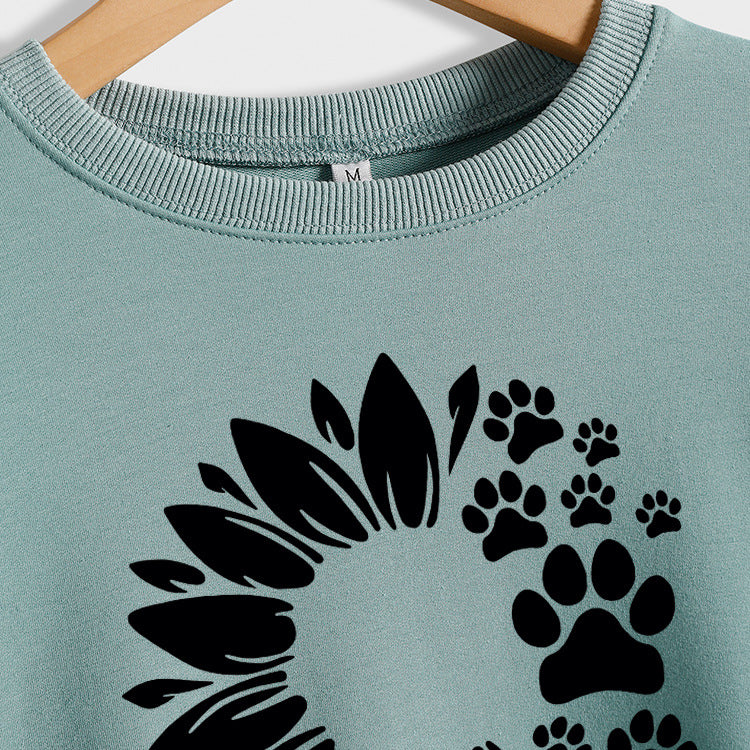 Women's Tops Sunflower Dog Print Casual Long-sleeved Sweatshirt
