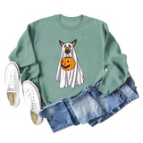 Spot Ghost Dog Pumpkin Halloween Round Neck Long Sleeve Sweater Girl
