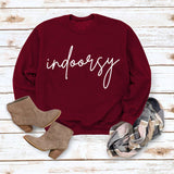 Indoorsy Pullover Round Neck Shirt Long Sleeve Printing Loose Simple Sweater