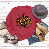 Autumn Leaves Letters Round Neck Pumpkin Halloween Long-sleeved Sweater Women