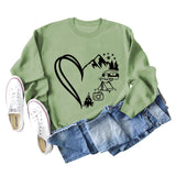 Love Camping Bus Print Round Neck Long Sleeve Oversized Sweatshirt Women