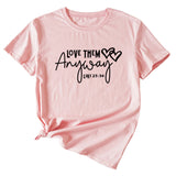 T-shirt décontracté à manches courtes et col rond pour femme, avec lettres imprimées Love Them