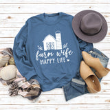 Farm Wife HAPPY Round Neck Women Long Sleeve Printed Sweater