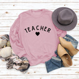 TEACHER Round Neck Womens Long Sleeve Print Letters Loose Sweater