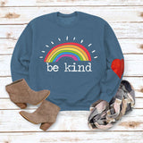 Be Kind Rainbow Letters Loose Autumn and Winter Bottoming Round Neck Long Sleeve Heart Sweater