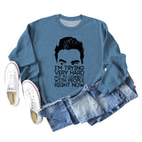 I'M TRYING VERY HARD Letters Round Neck Print Long-sleeved Large Size Sweater