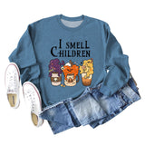 I SMELL CHILDREN Pumpkin Letter Printing Round Neck Loose Long Sleeve Sweater Girl
