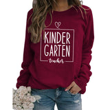 Round Neck Top Long Sleeve KINDER GARTEN Print Loose Sweatshirt