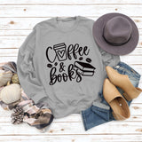 Coffee Books Letters Fashion Loose Large Size Long Sleeve Round Neck Sweater Women