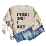 WEEKENDS COFFEE Letter Round Neck Loose Fall/Winter Basement Long Sleeve Sweater Girl