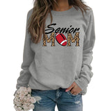 Senior Mom Leopard Print Football Print Long Sleeve Oversize Sweater