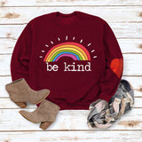 Be Kind Rainbow Letters Loose Autumn and Winter Bottoming Round Neck Long Sleeve Heart Sweater