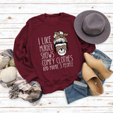 Round Neck Tops Long Sleeve I LIKE MURDER Women's Print Loose Sweatshirt