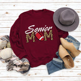 Senior Mom Leopard Print Football Print Long Sleeve Oversize Sweater