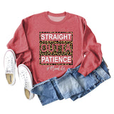 STRAIGHT OUTTA PATIENCE Leopard Print Letters Round Neck Long-sleeved Sweater Women