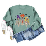 Skull Bat Print Loose Crewneck Long Sleeves Plus-size Sweatshirt Woman