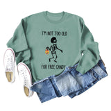I'M NOT TOO OLD Letter Skull Pumpkin Round Neck Long Sleeve Sweater