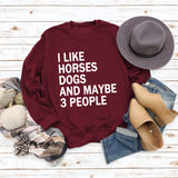I LIKE HORSES Round Neck Letter Tops Female Long-sleeved Loose Printed Sweatshirt