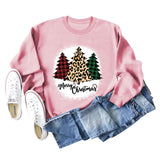 MERRY Christmas Letter Plaid Leopard Print Christmas Tree Sweater Girl