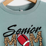 Senior Mom Leopard Print Football Print Long Sleeve Oversize Sweater