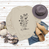 Wildflower Butterfly Letter Printing Loose Casual Autumn and Winter Long Sleeve Oversize Sweater