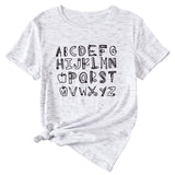 ABCDEFGHIJKIMMN Letter Print Damen Neues Rundhals-Kurzarmshirt für den Sommer