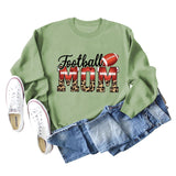 Football Mom Love Leopard Rugby Letter Rundhalsausschnitt Großes Langarm-Sweatshirt Damen