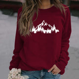 Mountain Pine Loose Print Round Neck Long Sleeve Women's Sweater
