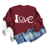 Love Cute Cat Letter Round Neck Fashion Autumn and Winter Long Sleeve Large Sweater