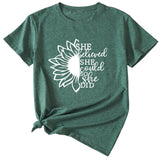 Lettering She Believed She Could Round Neck Short Sleeve T-Shirt for Women