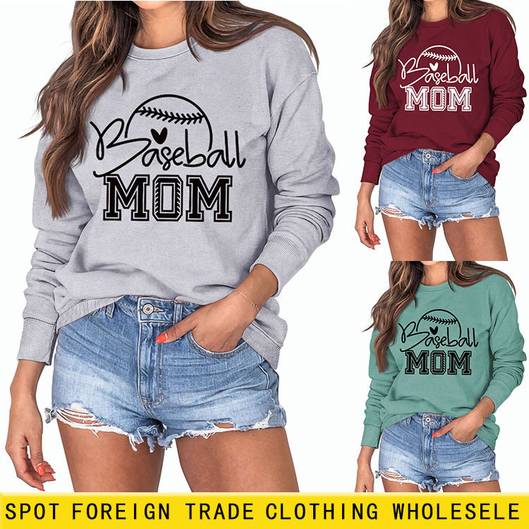 Baseball Mom Baseball Letter Printing Fall/Winter Baseball Long Sleeve Plus Size Sweater Girl