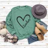 Teacher Heart Letters Round Neck Loose Bottoming Large Size Long-sleeved Sweater Women