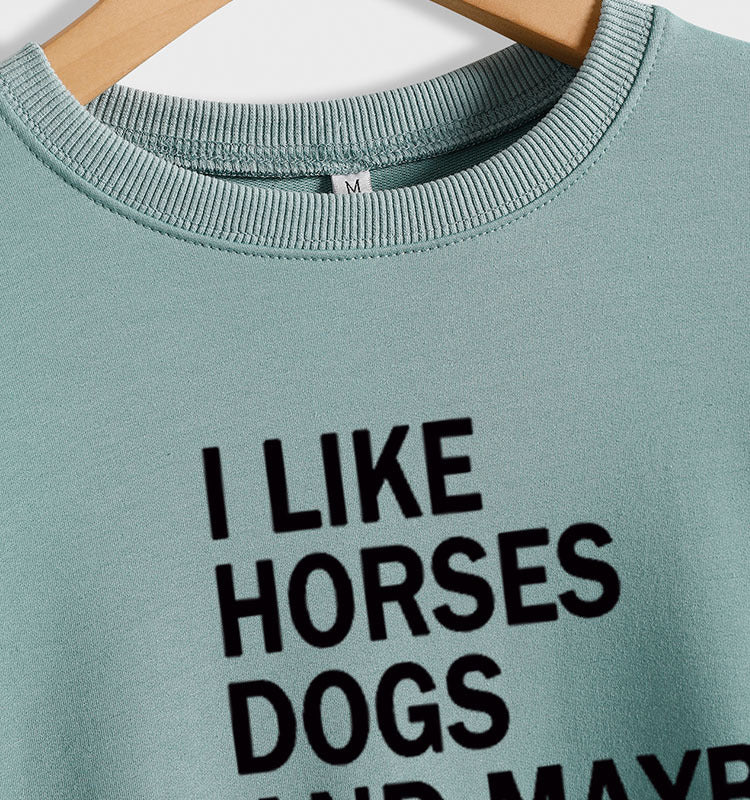 I LIKE HORSES Round Neck Letter Tops Female Long-sleeved Loose Printed Sweatshirt