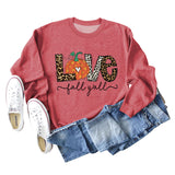 Fall Y'all Letters Pumpkin Leopard Print Halloween Round Neck Loose Long-sleeved Sweater Women