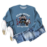 DEAD INSIDE BUT Skull Letter Women's Long Sleeve Oversized Bodysuit Women