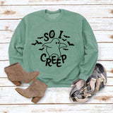 Simple Loose Top Long Sleeve SO I CREEP Printed Pullover Sweater