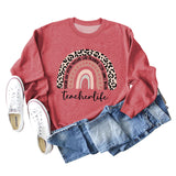 TEACHER LOVE INSPIRE LETTERS Leopard Print Long Sleeved Sweater for Women