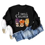 I SMELL CHILDREN Pumpkin Letter Printing Round Neck Loose Long Sleeve Sweater Girl