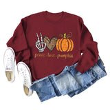 Peace Love Pumpkin Leopard Love Letter Round Neck Loose Long Sleeve Sweater Women